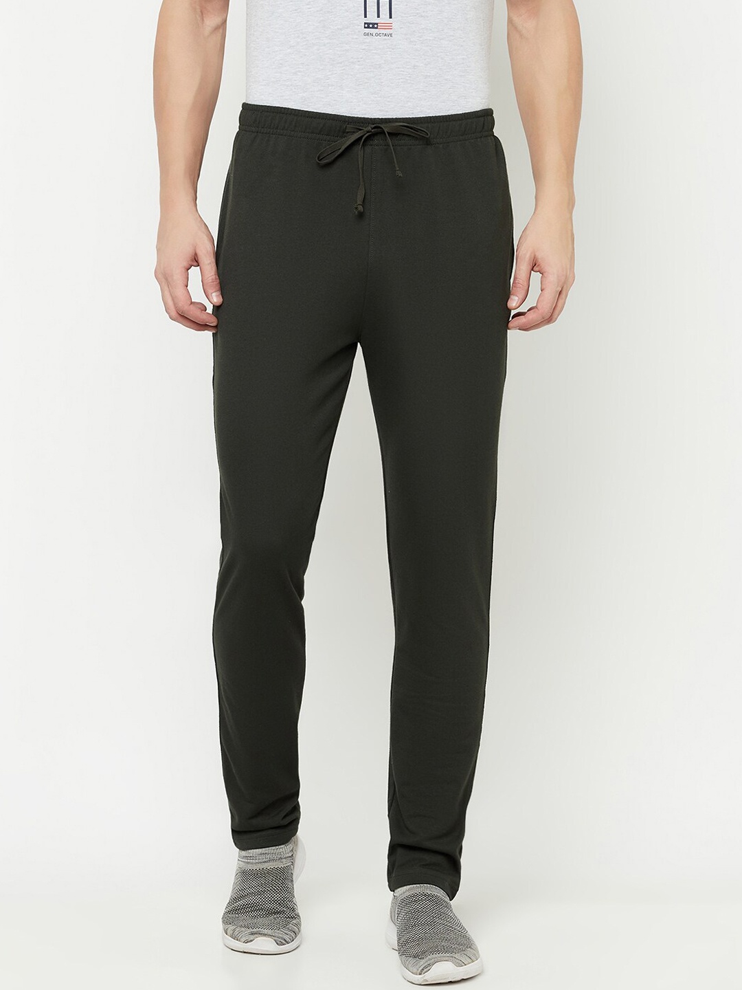 

Octave Men Olive Green Solid Cotton Track Pants