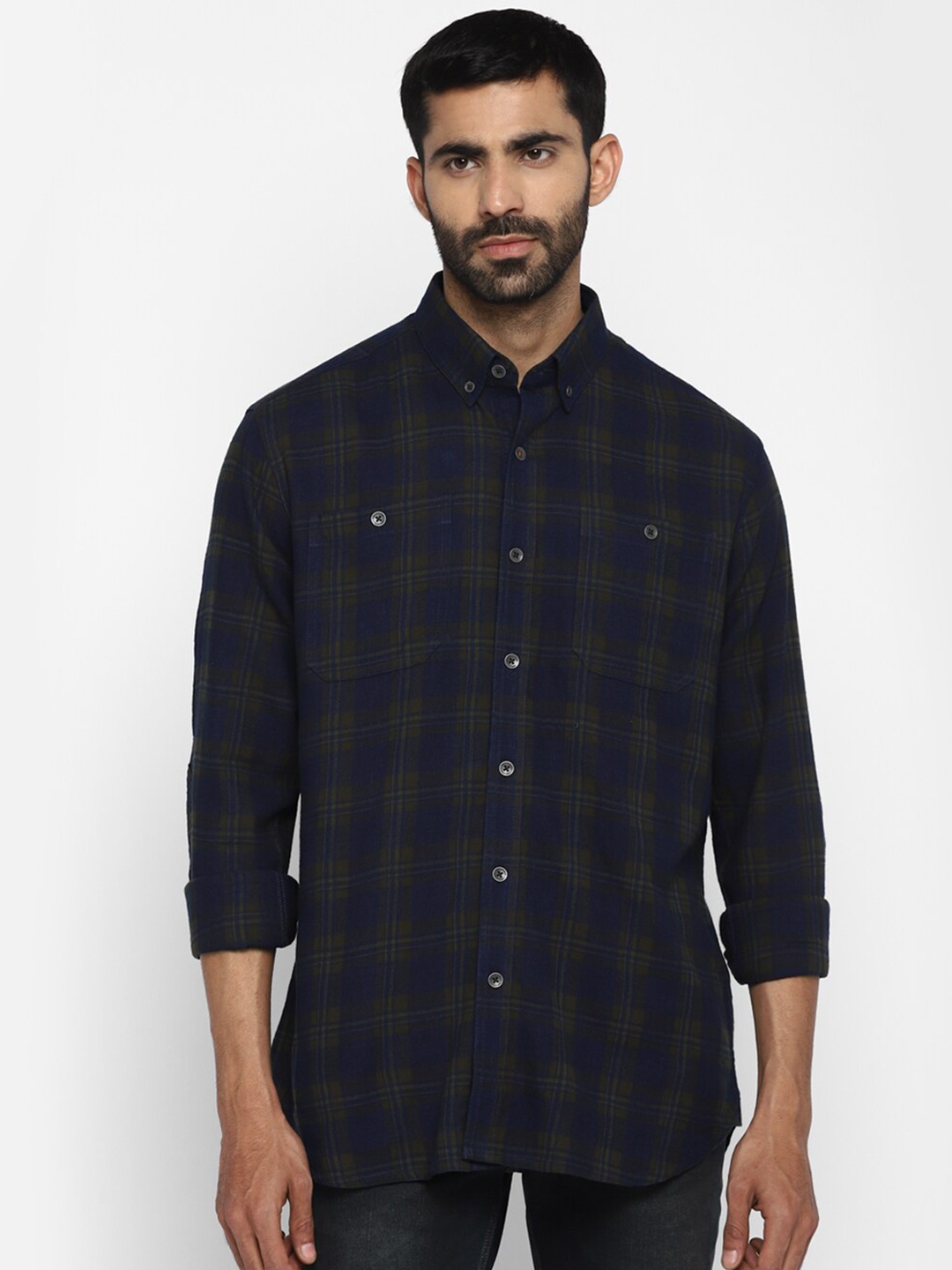 

Royal Enfield Men Navy Blue Checked Cotton Casual Shirt