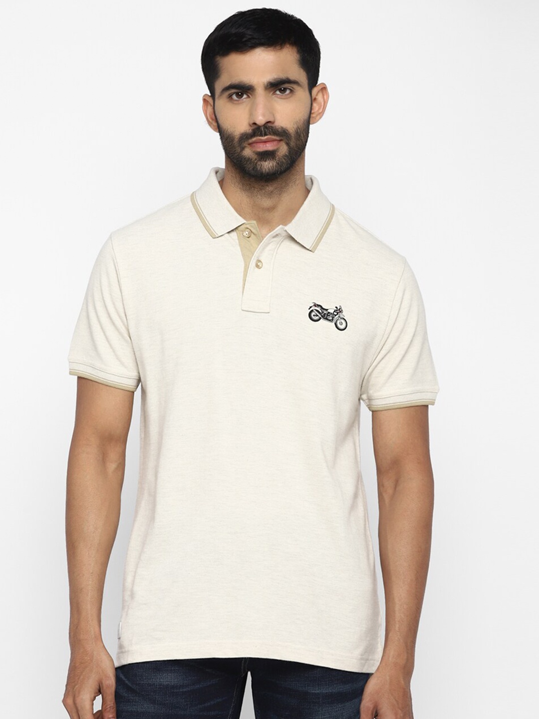 

Royal Enfield Men Off White Polo Collar T-shirt