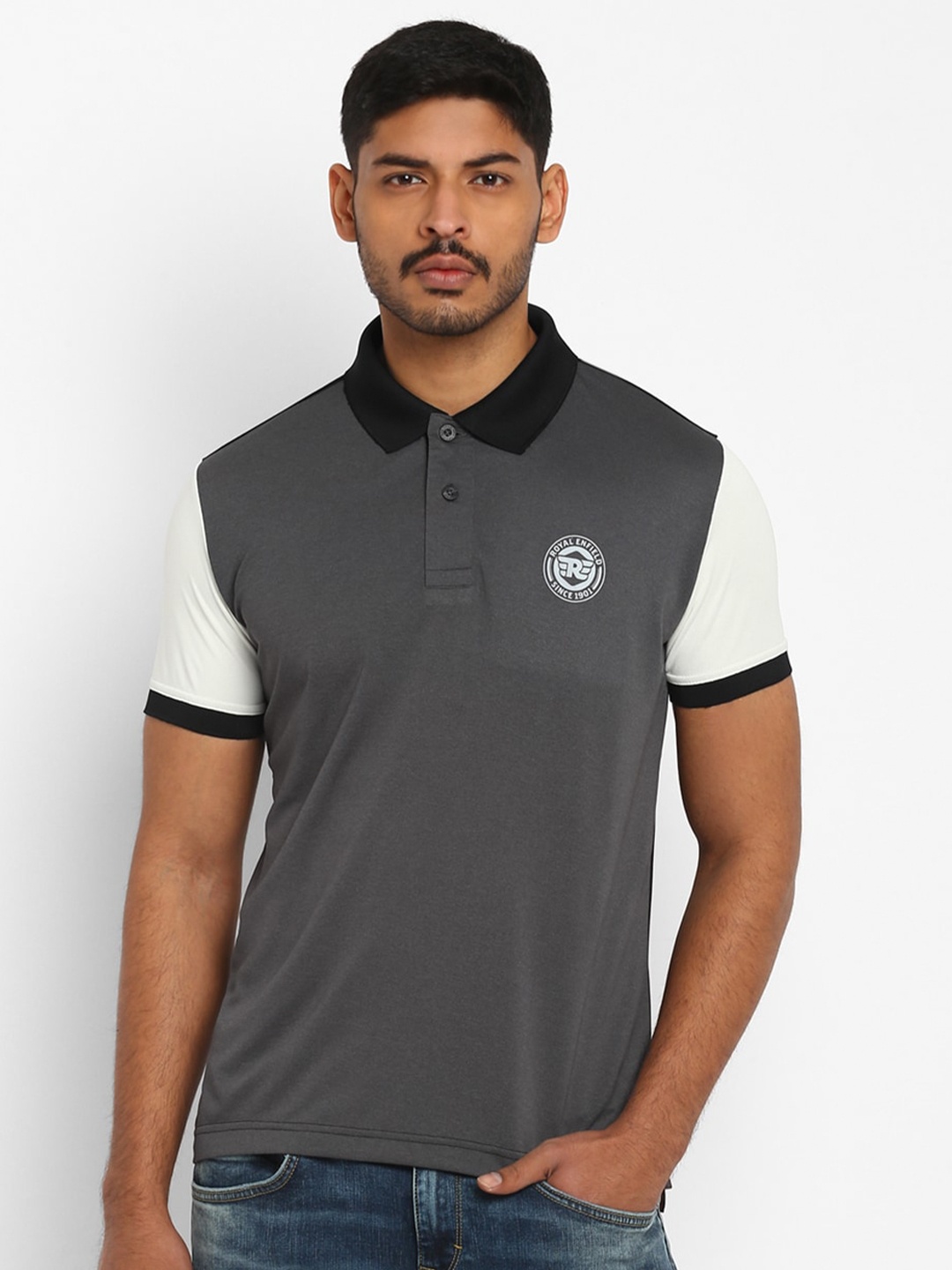 

Royal Enfield Men Black & Grey Polo Collar T-shirt