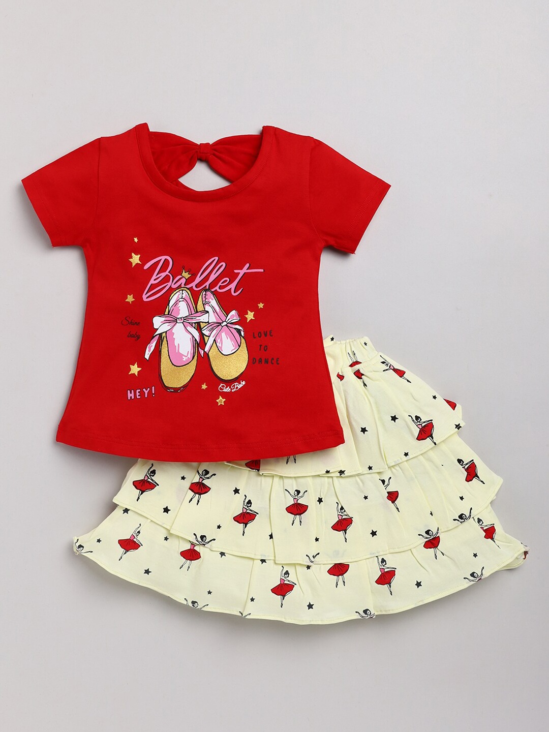 

Nottie Planet Girls Red Printed T-shirt with Skirt
