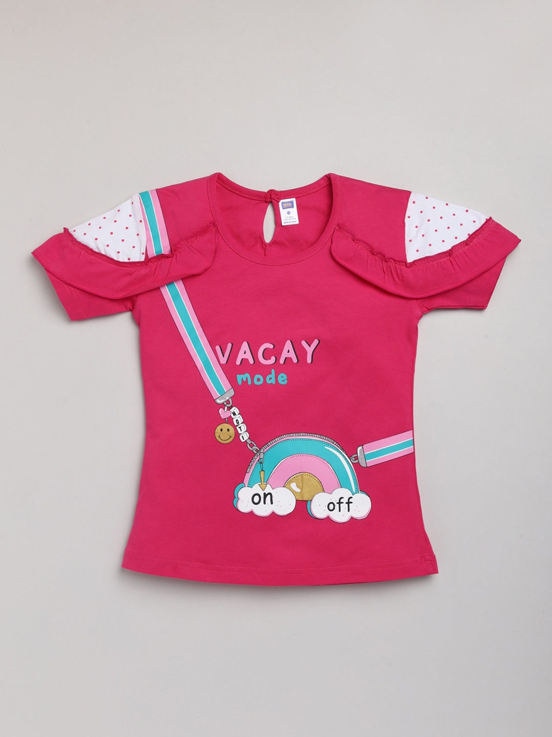 

Nottie Planet Girls Fuchsia Graphic Print Ruffles Pure Cotton Top