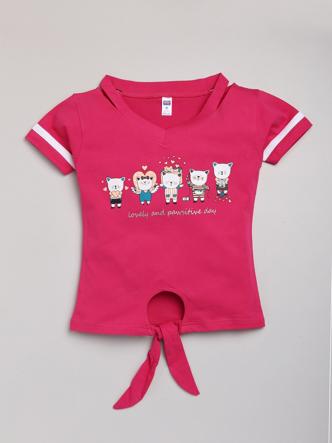 

Nottie Planet Girls Fuchsia Graphic Printed Cotton Top