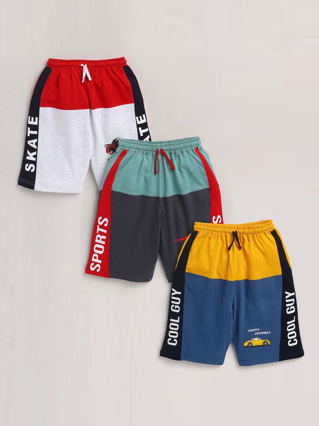 

Nottie Planet Boys Pack of 3 Colourblocked Pure Cotton Shorts, Red