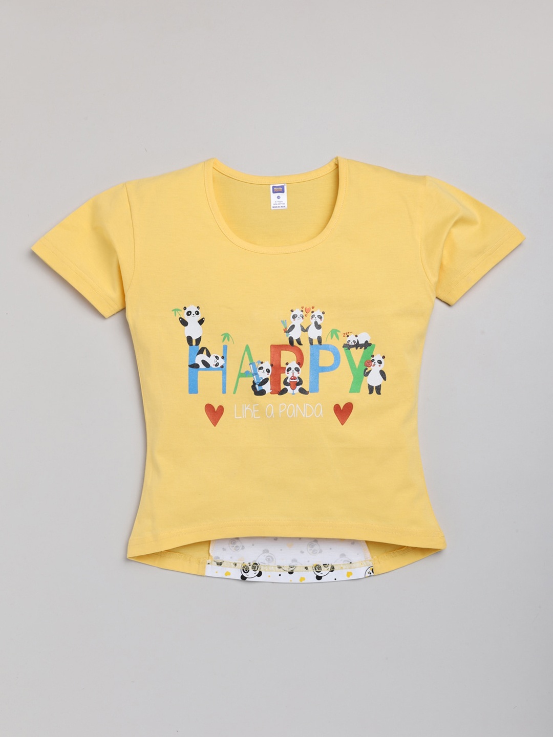 

Nottie Planet Yellow Print High-Low Pure Cotton Knitted Top