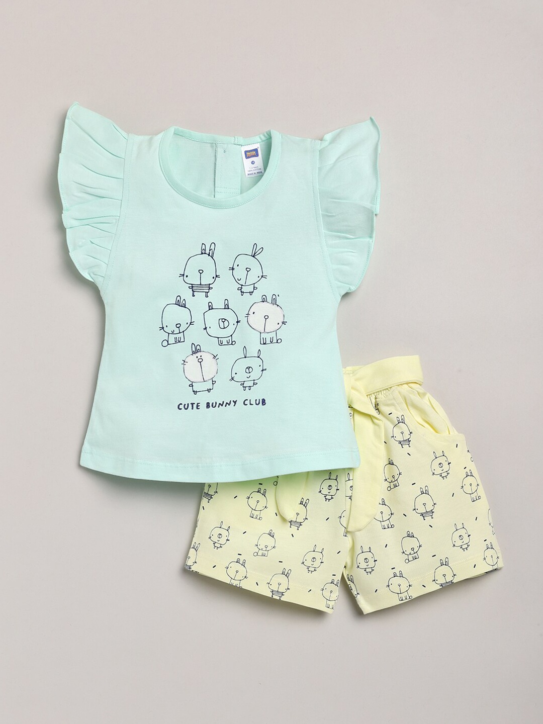

Nottie Planet Girls Green Printed Cotton Top with Shorts