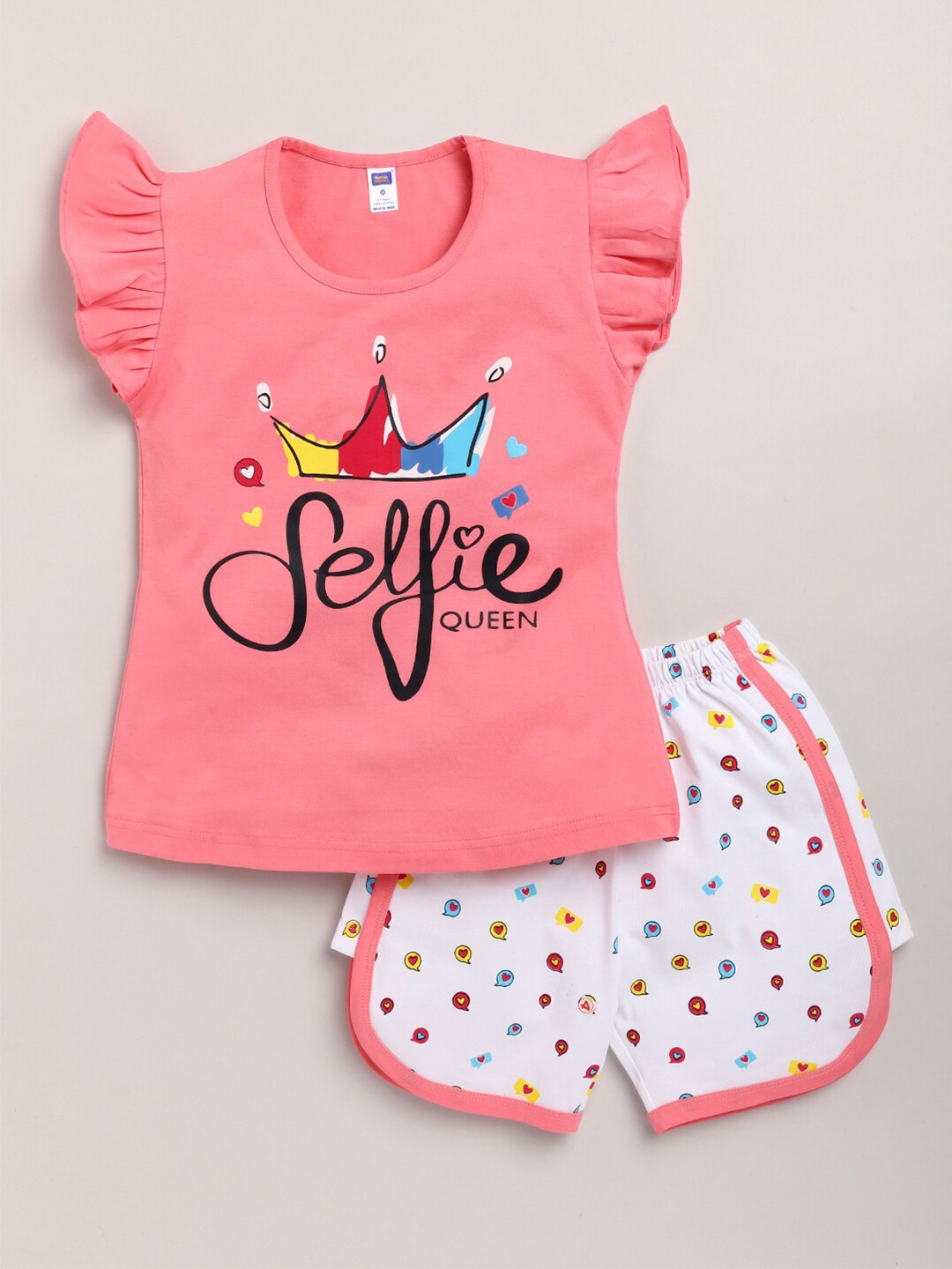 

Nottie Planet Girls Coral Printed T-shirt with Shorts