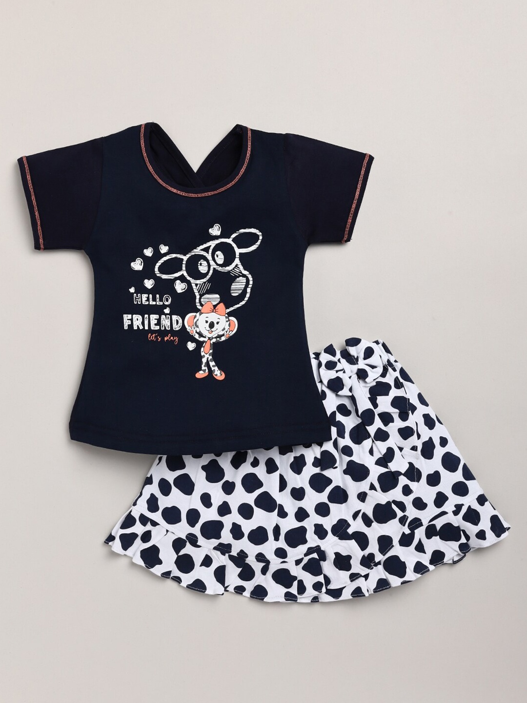 

Nottie Planet Girls Navy Blue Printed T-shirt with Skirt