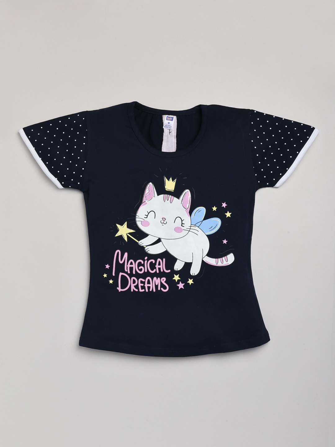

Nottie Planet Girls Navy Blue & White Printed Cotton Top