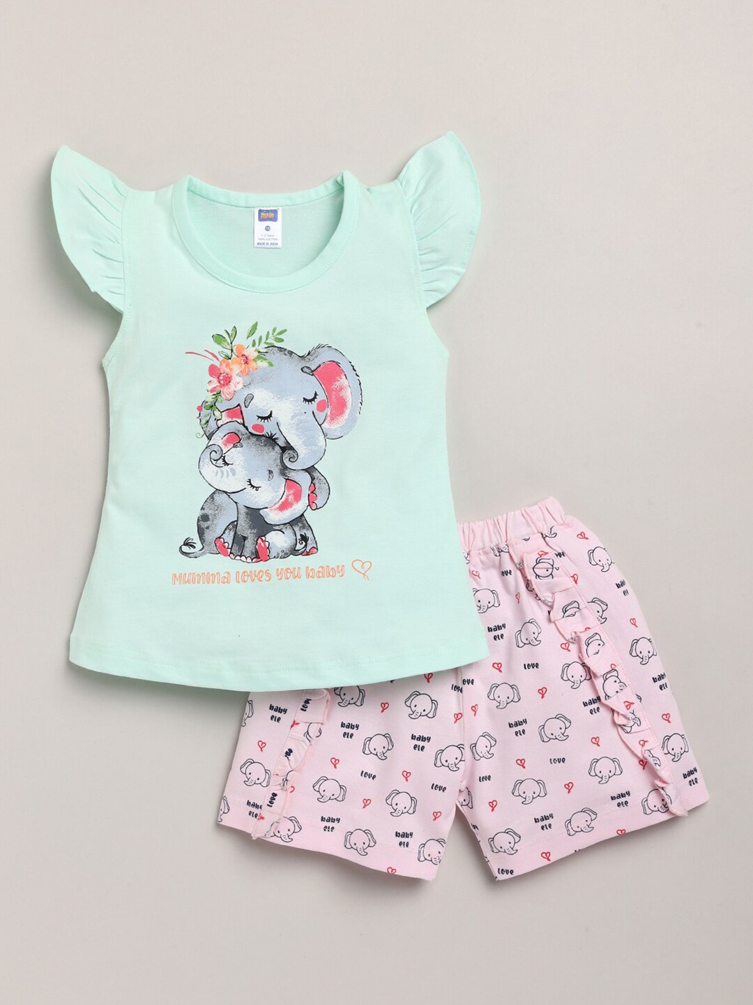 

Nottie Planet Girls Green & Lavender Printed Top with Shorts