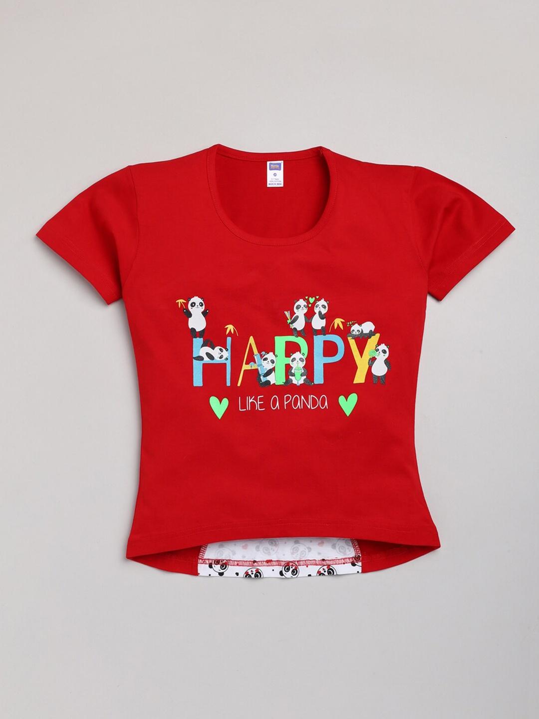 

Nottie Planet Girls Red Printed Styled Back Pure Cotton Top