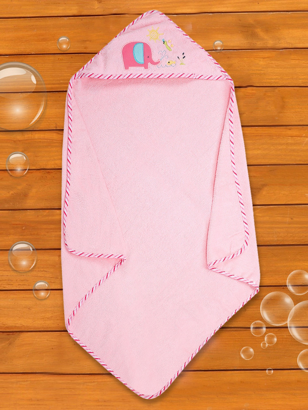 

Baby Moo Infants Pink & Blue Printed 210 GSM Cotton Hooded Bath Towel