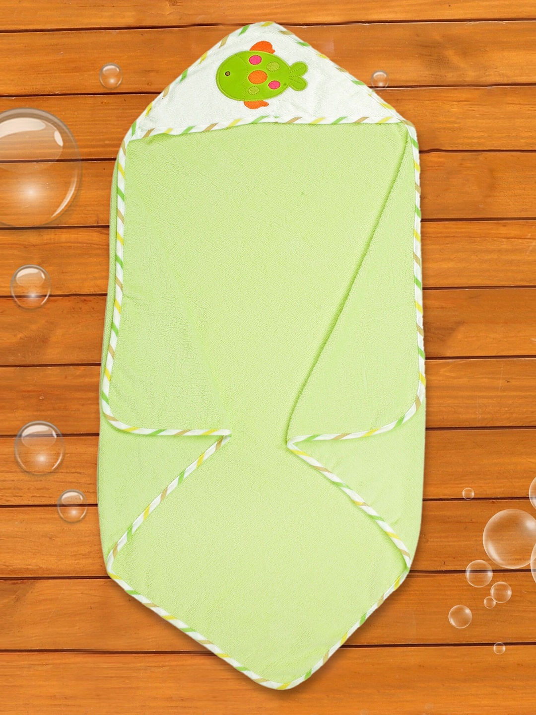 

Baby Moo Fishy Green And White Hooded Towel