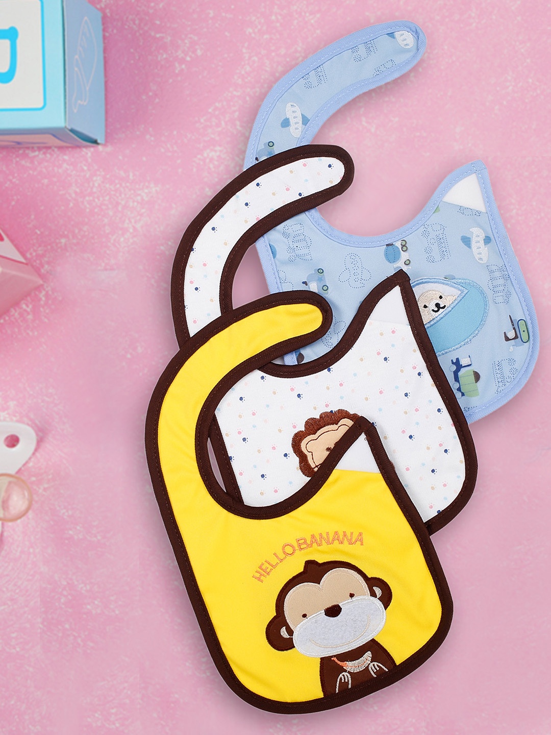 

Baby Moo Unisex Infant Monkey And Lion Multicoloured Pack Of 3 Bibs, Multi