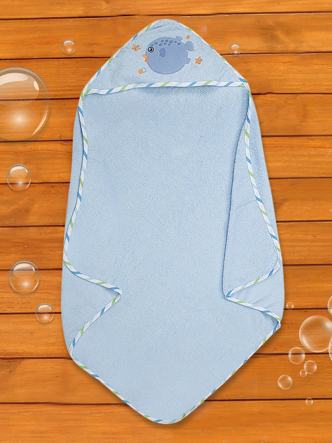 

Baby Moo Infant Kids Blue Solid Cotton 210 GSM Hooded Bath Towel