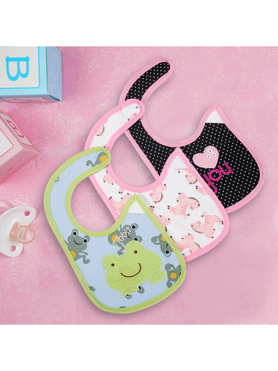 

Baby Moo Infant Kids Multicolour Pack Of 3 Printed Bibs, Multi