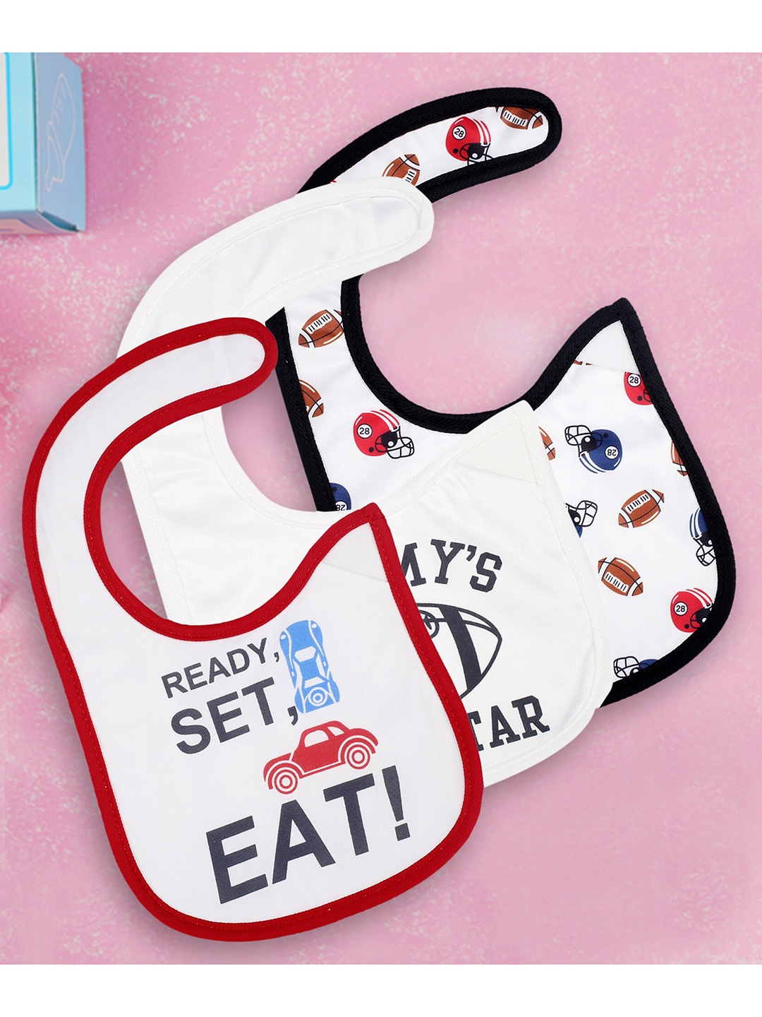 

Baby Moo Infant Kids Pack Of 3 Printed Bibs, White