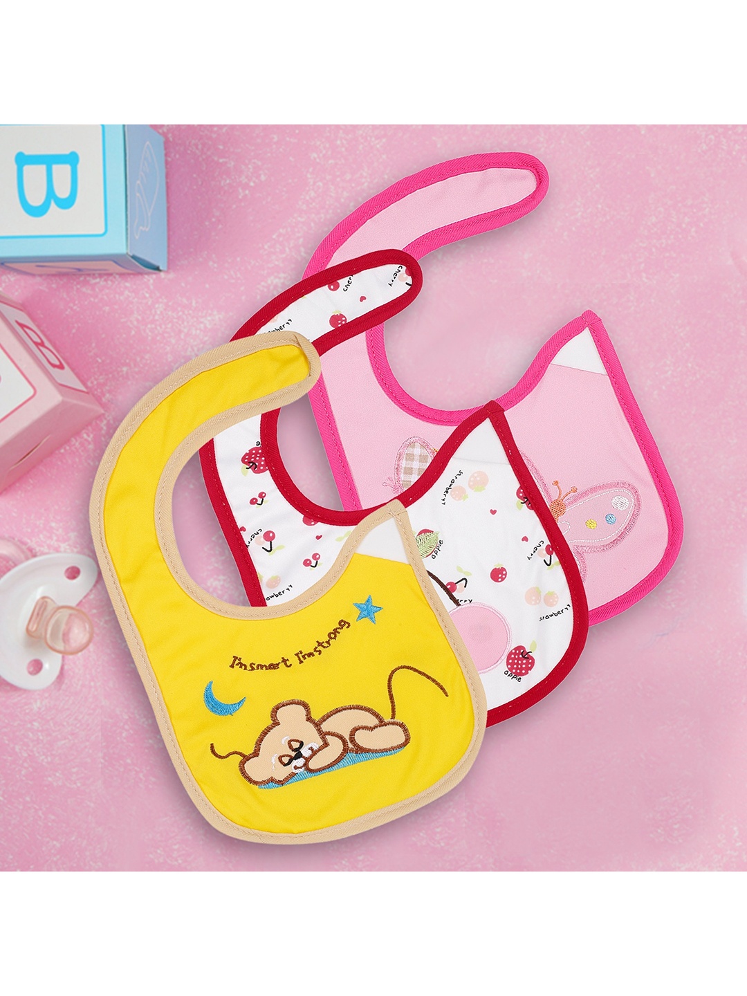 

Baby Moo Infant Kids Pack Of 3 Printed Bibs, Yellow