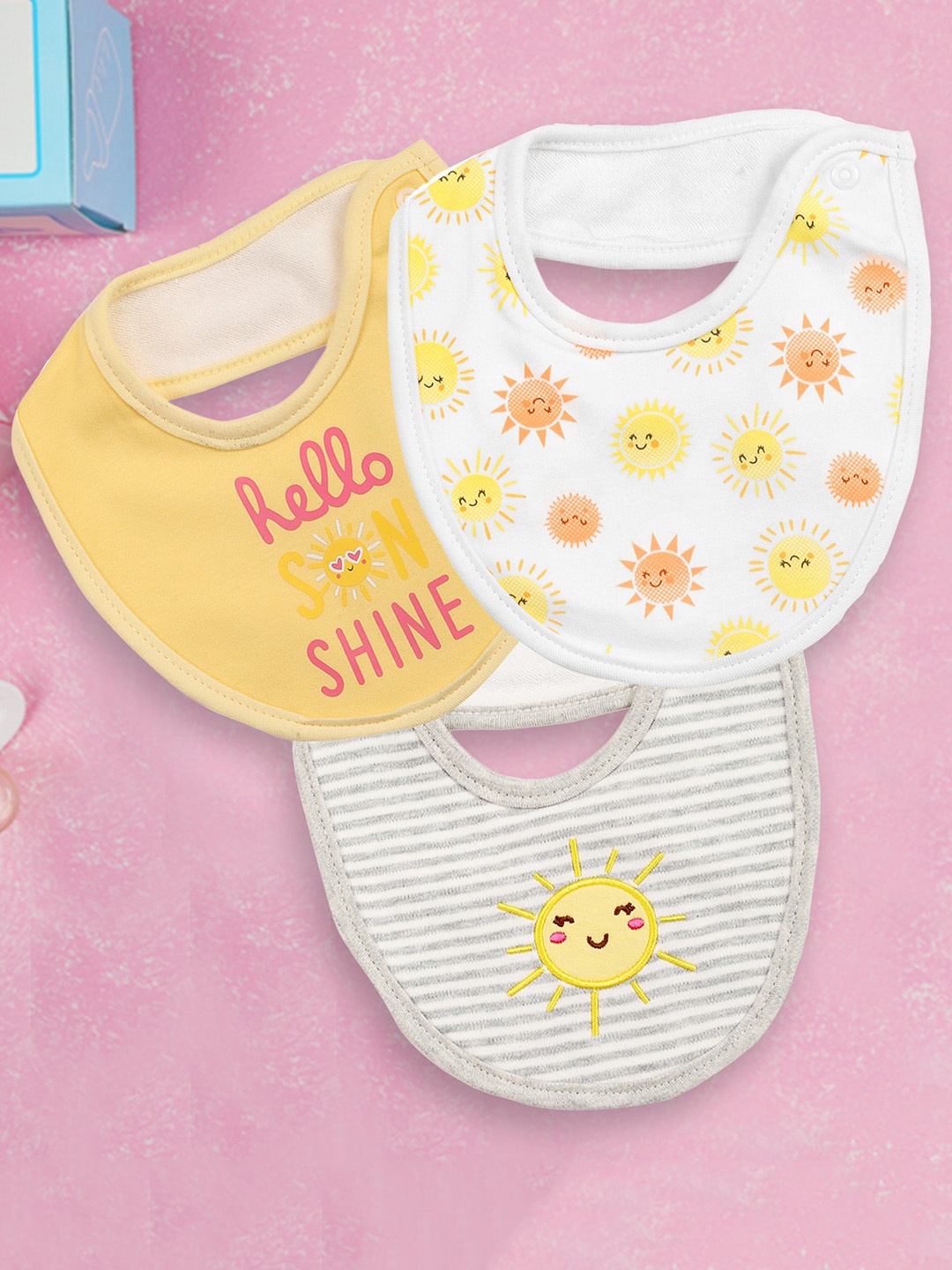 

Baby Moo Infant Kids Pack Of 3 Printed Bibs, Yellow