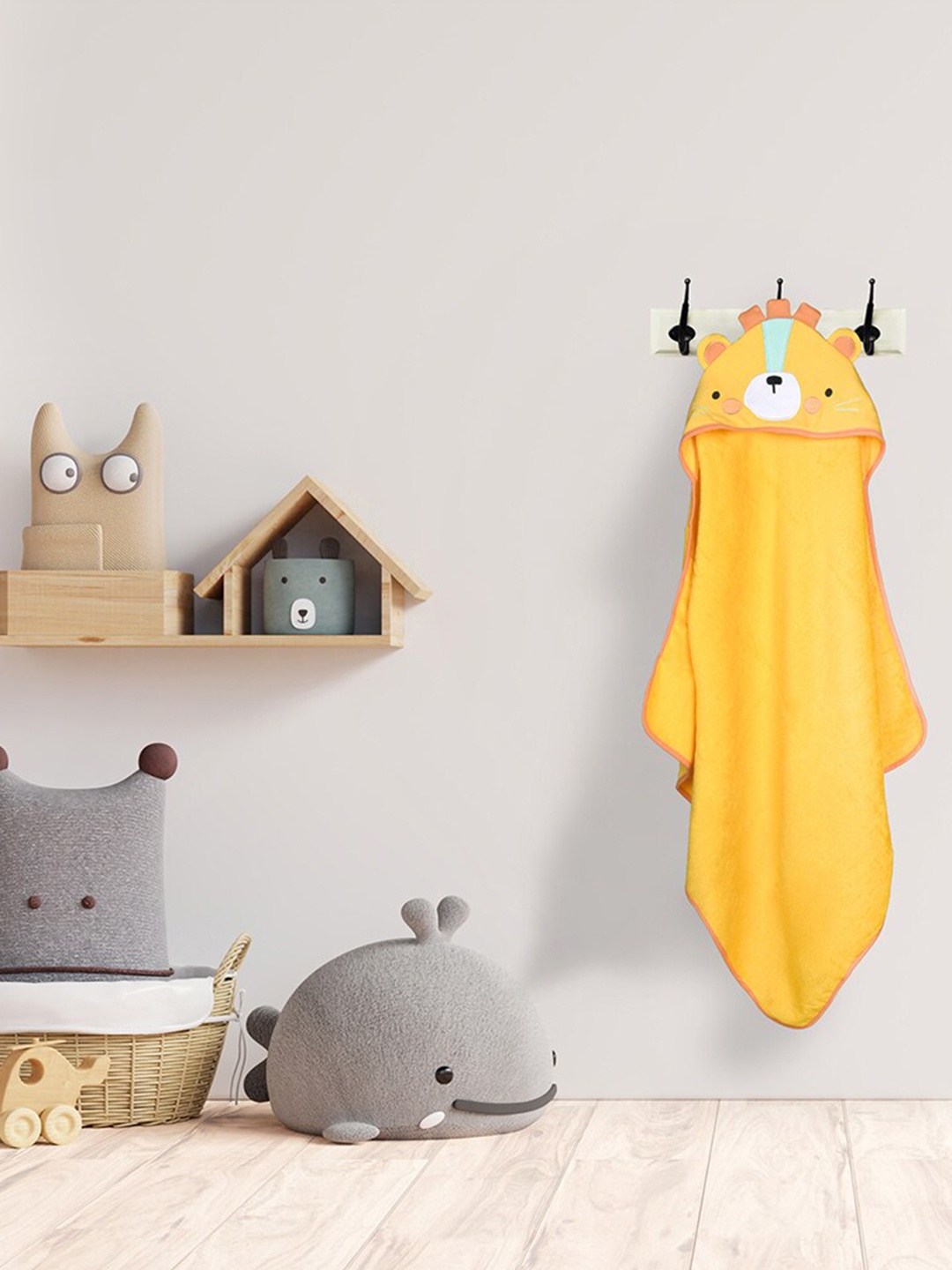 

Baby Moo Infant Kids Yellow Solid Cotton 210 GSM Hooded Bath Towel