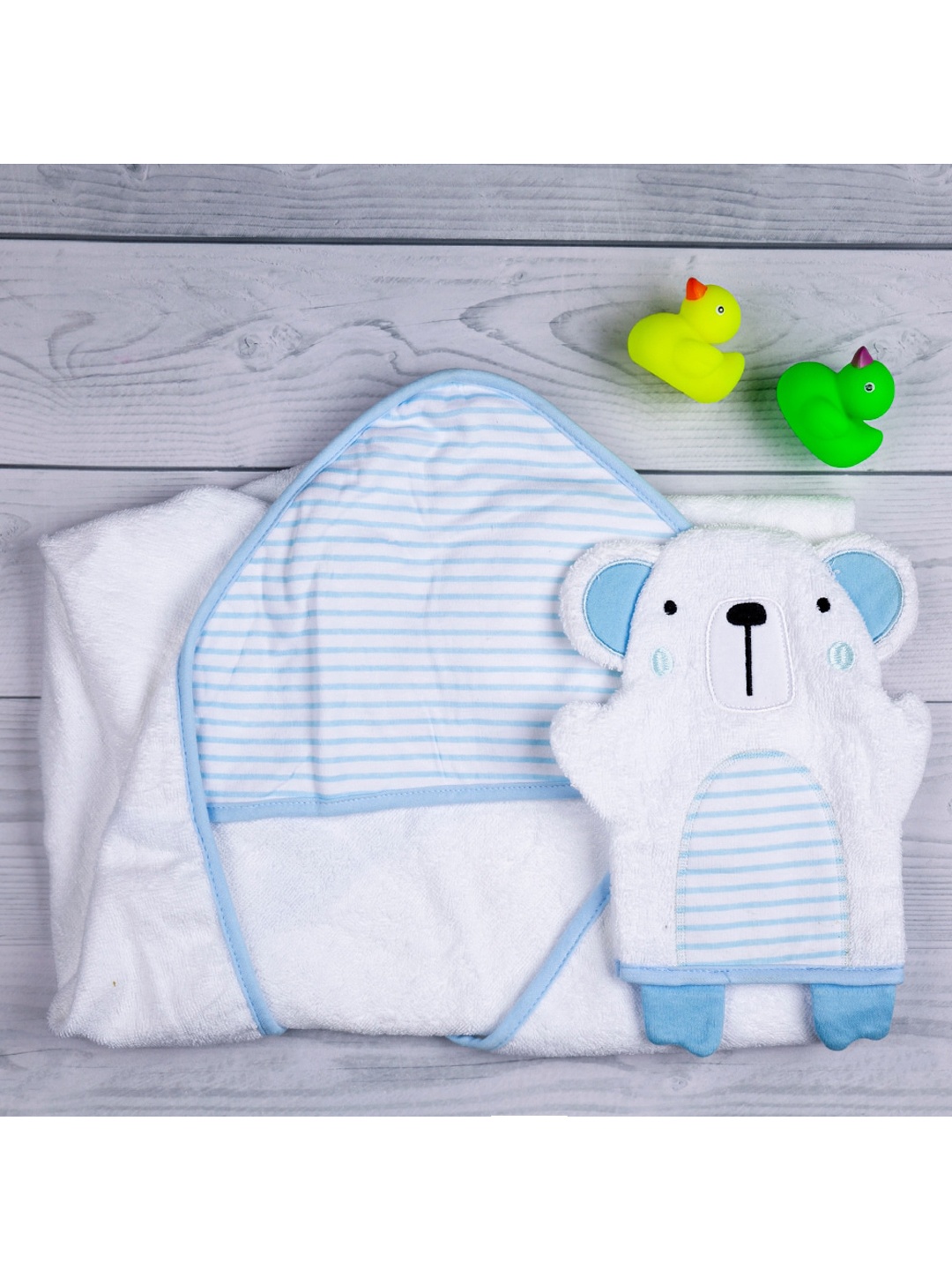 

Baby Moo Infant Kids Blue & White Printed Cotton 210 GSM Hooded Bath Towel