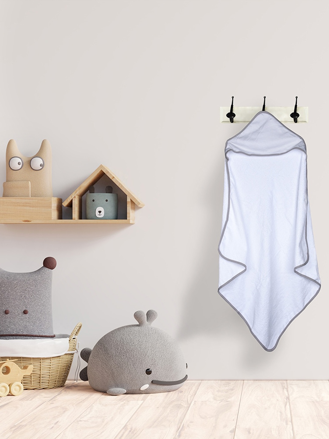 

Baby Moo Infant Kids Grey Solid Cotton 210 GSM Hooded Bath Towel
