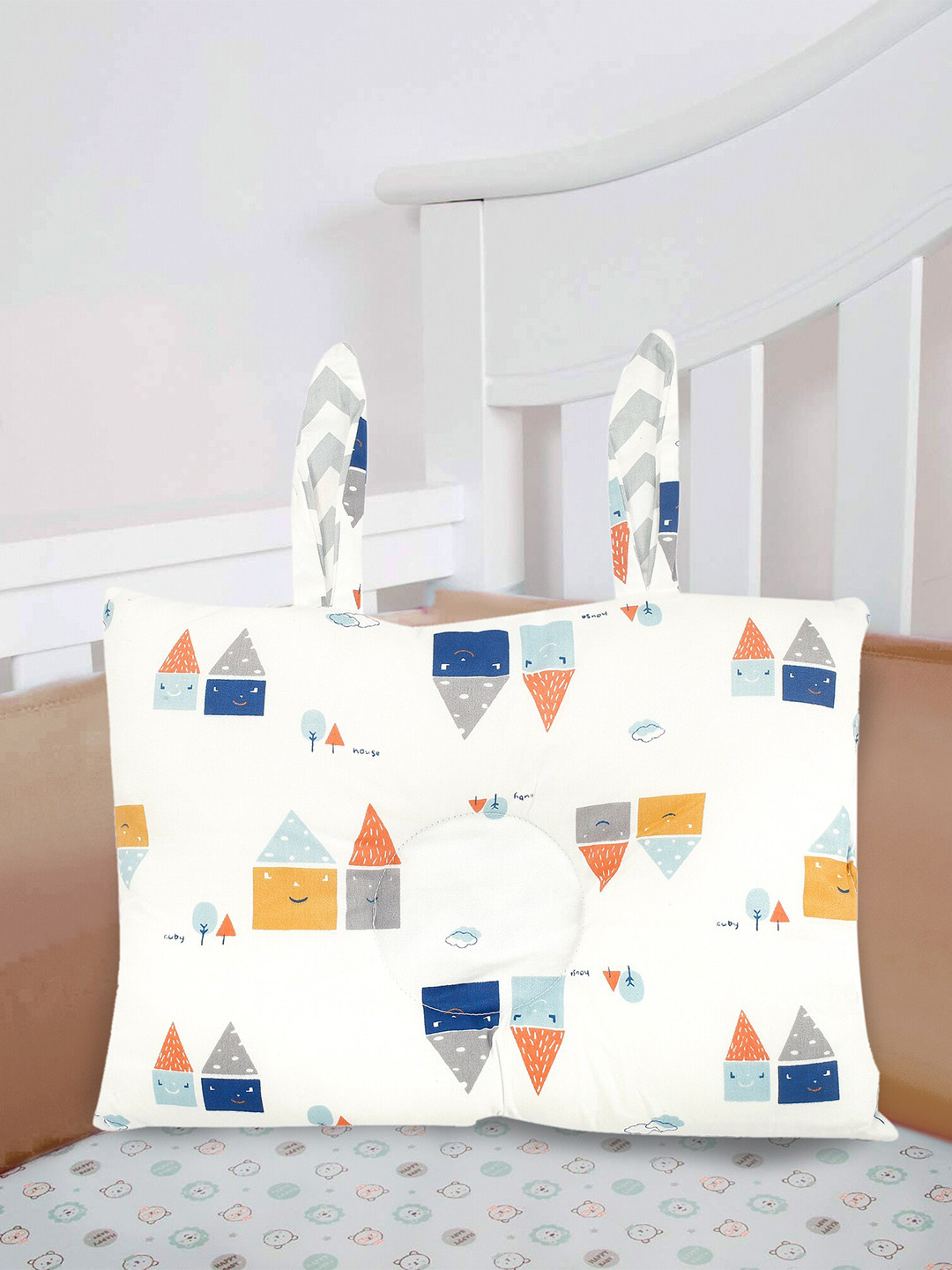 

Baby Moo Kids White Abstract House Print Double Sided Pillow