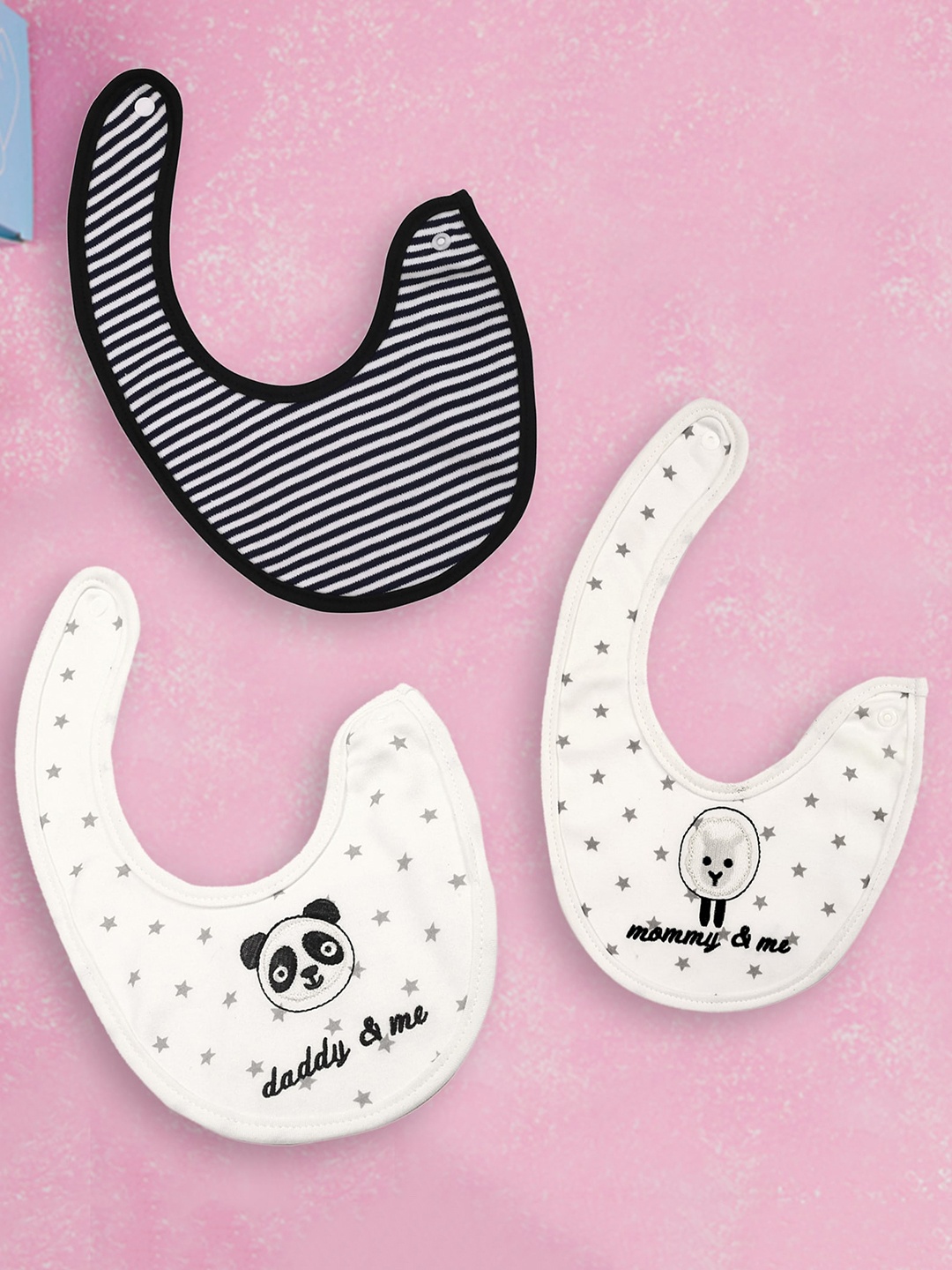 

Baby Moo Infant Kids Pack Of 3 Printed Bibs, Black