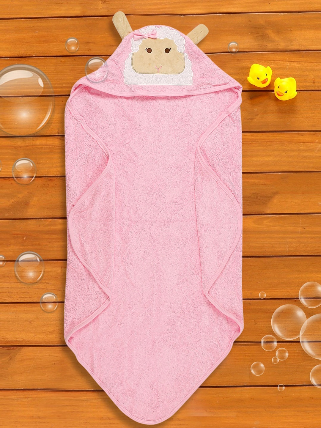 

Baby Moo Infant Kids Pink Solid Cotton 210 GSM Hooded Bath Towel
