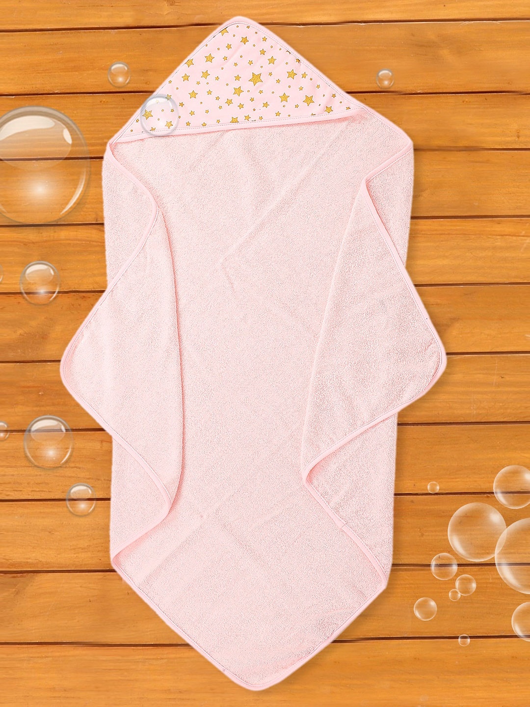 

Baby Moo Infants Set Of 2 Gold & Pink Printed 210 GSM Cotton Hooded Towel & Wash Cloth Set
