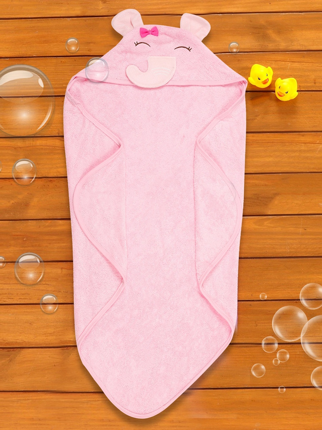 

Baby Moo Infant Kids Pink Solid Cotton 210 GSM Hooded Bath Towel