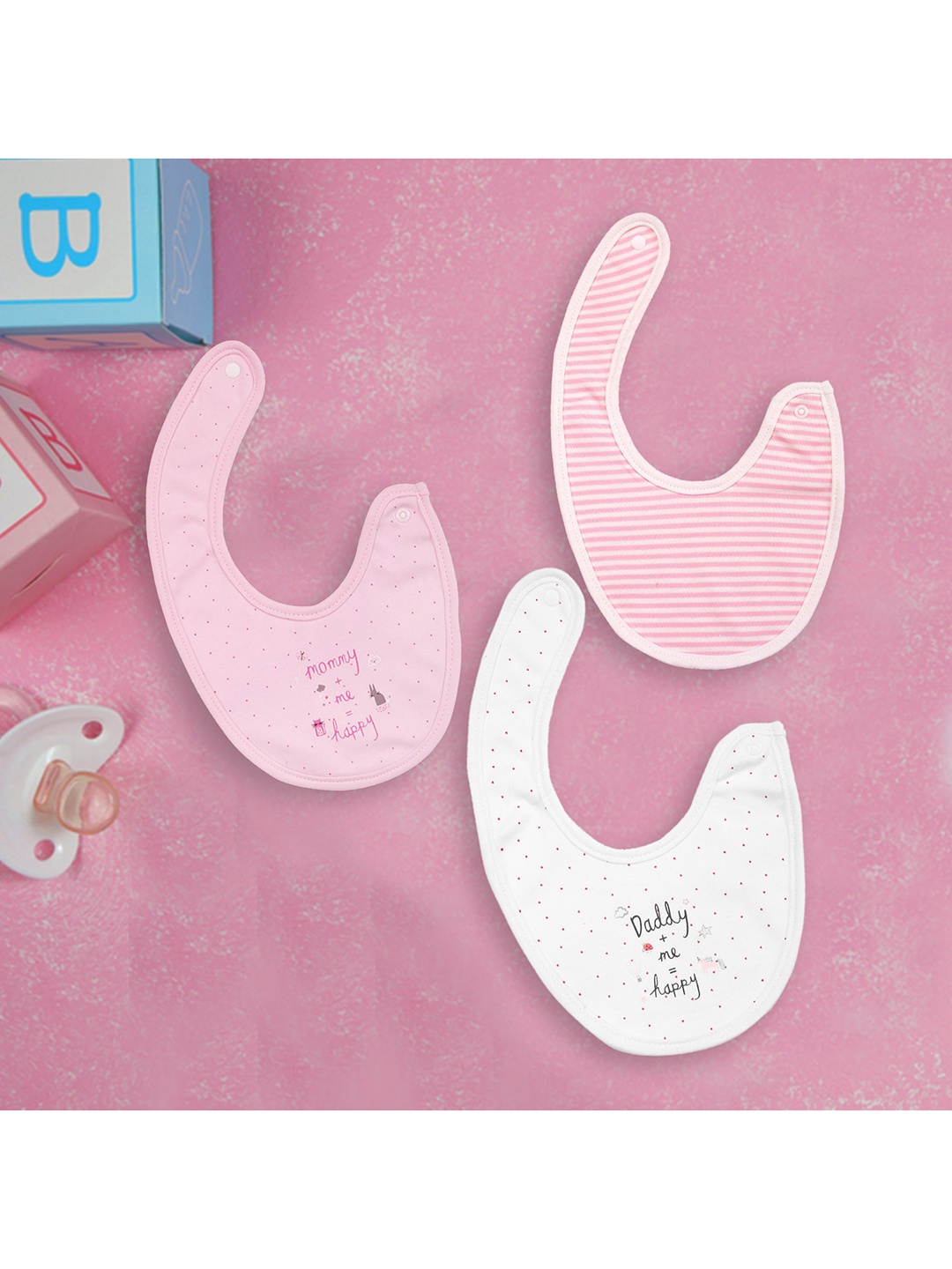 

Baby Moo Infant Kids Pack Of 3 Printed Bibs, Pink