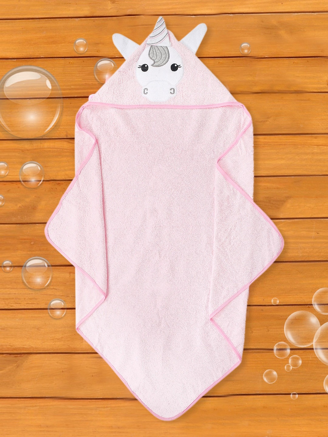 

Baby Moo Infant Kids Pink Solid Cotton 210 GSM Hooded Bath Towel