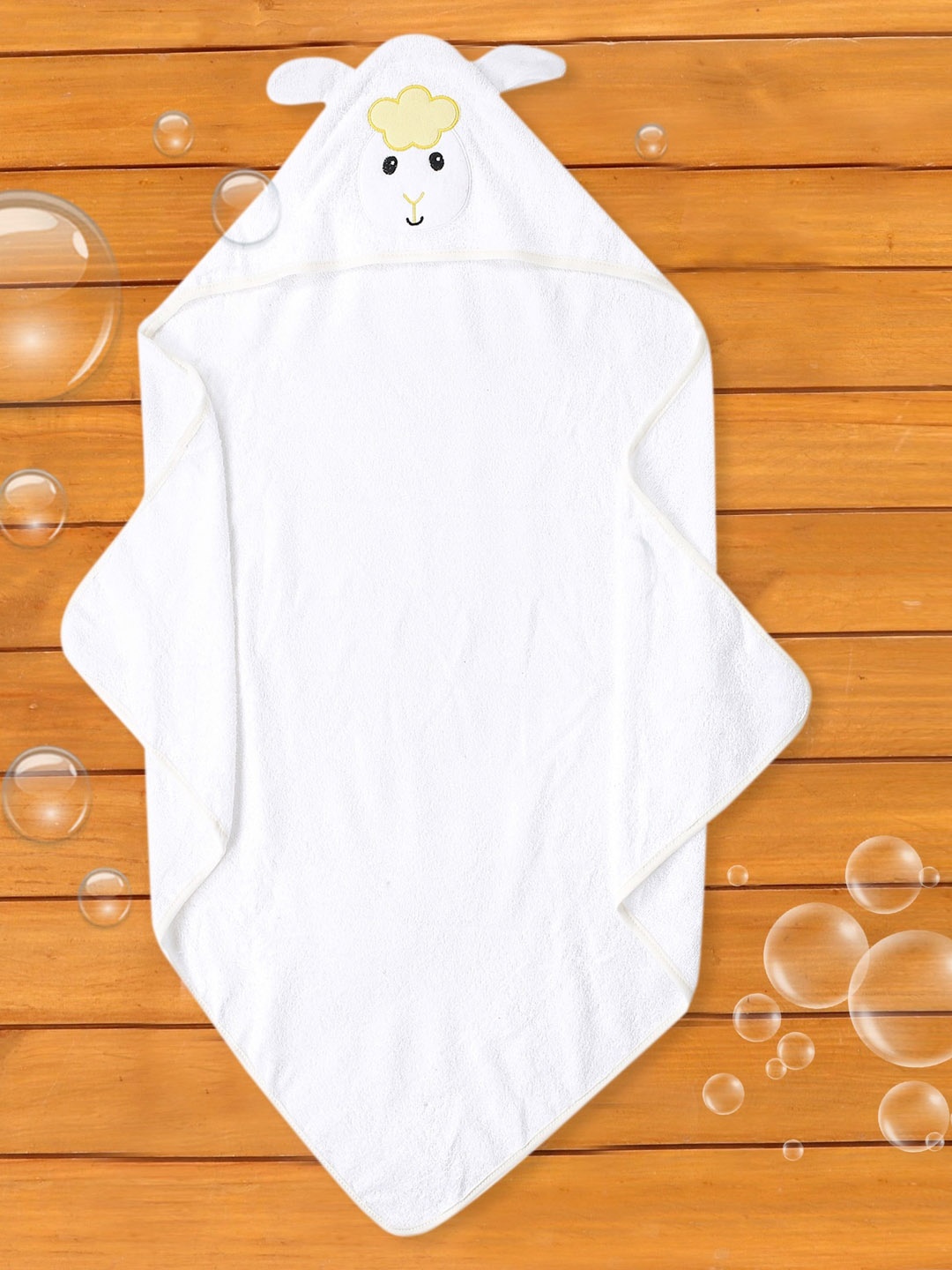 

Baby Moo Infant Kids White Solid Cotton 210 GSM Hooded Bath Towel