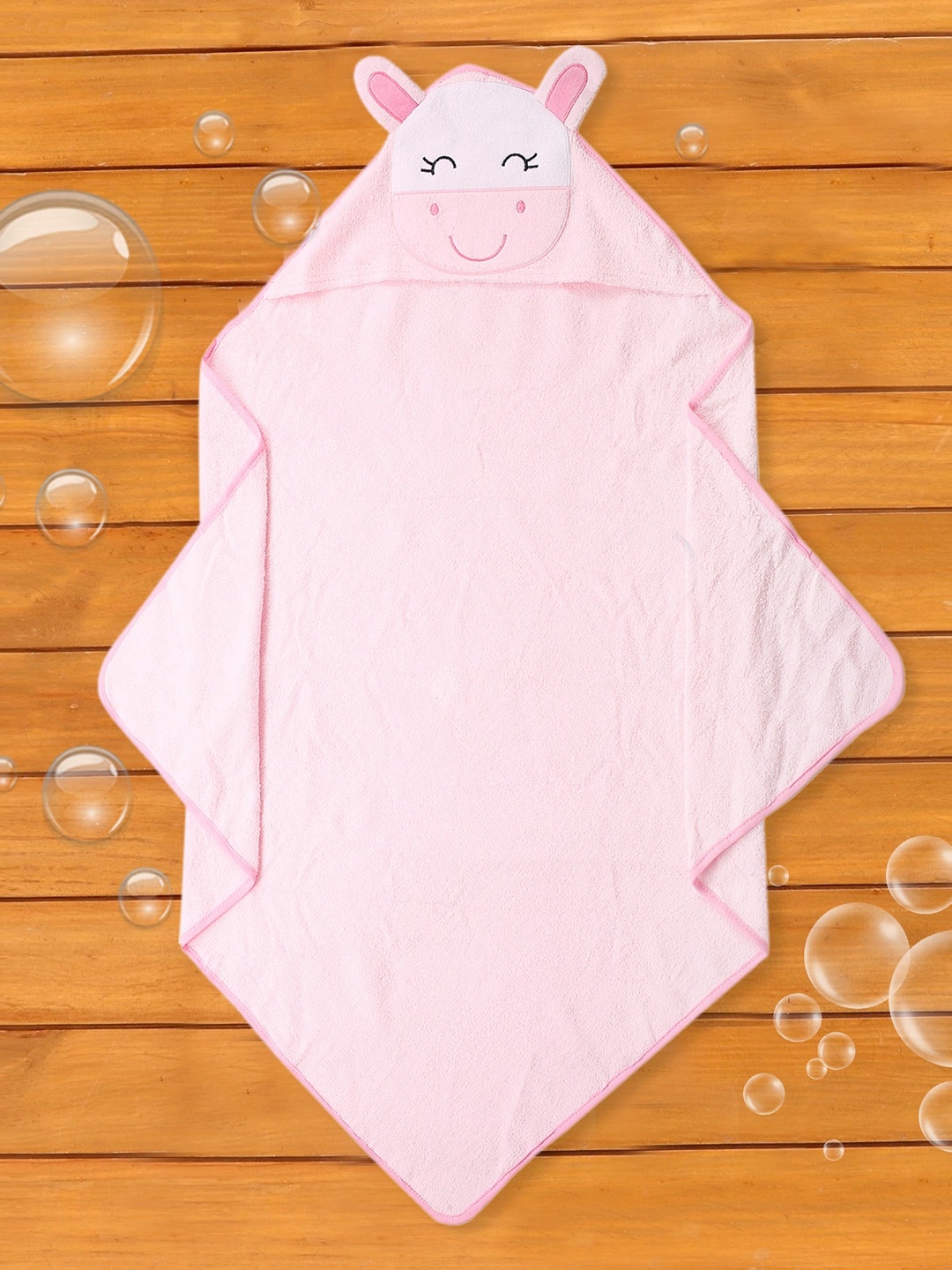 

Baby Moo Infant Kids Pink Solid Cotton 210 GSM Hooded Bath Towel