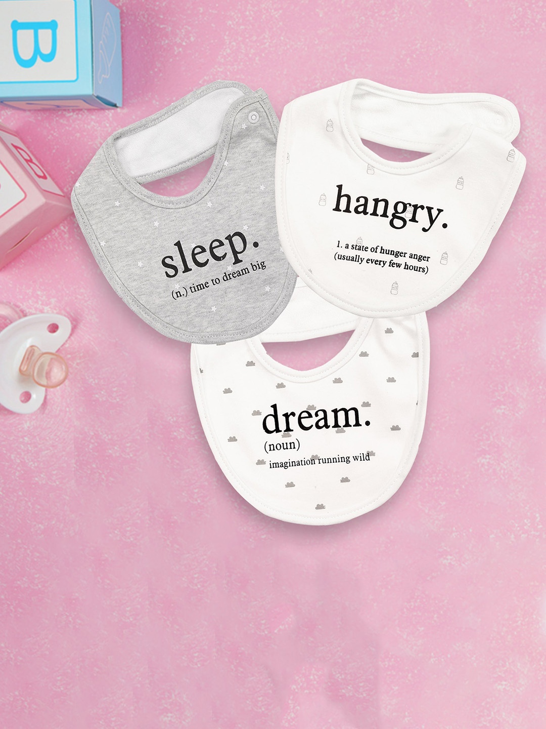 

Baby Moo Infant Grey & White Pack Of 3 Printed Bibs