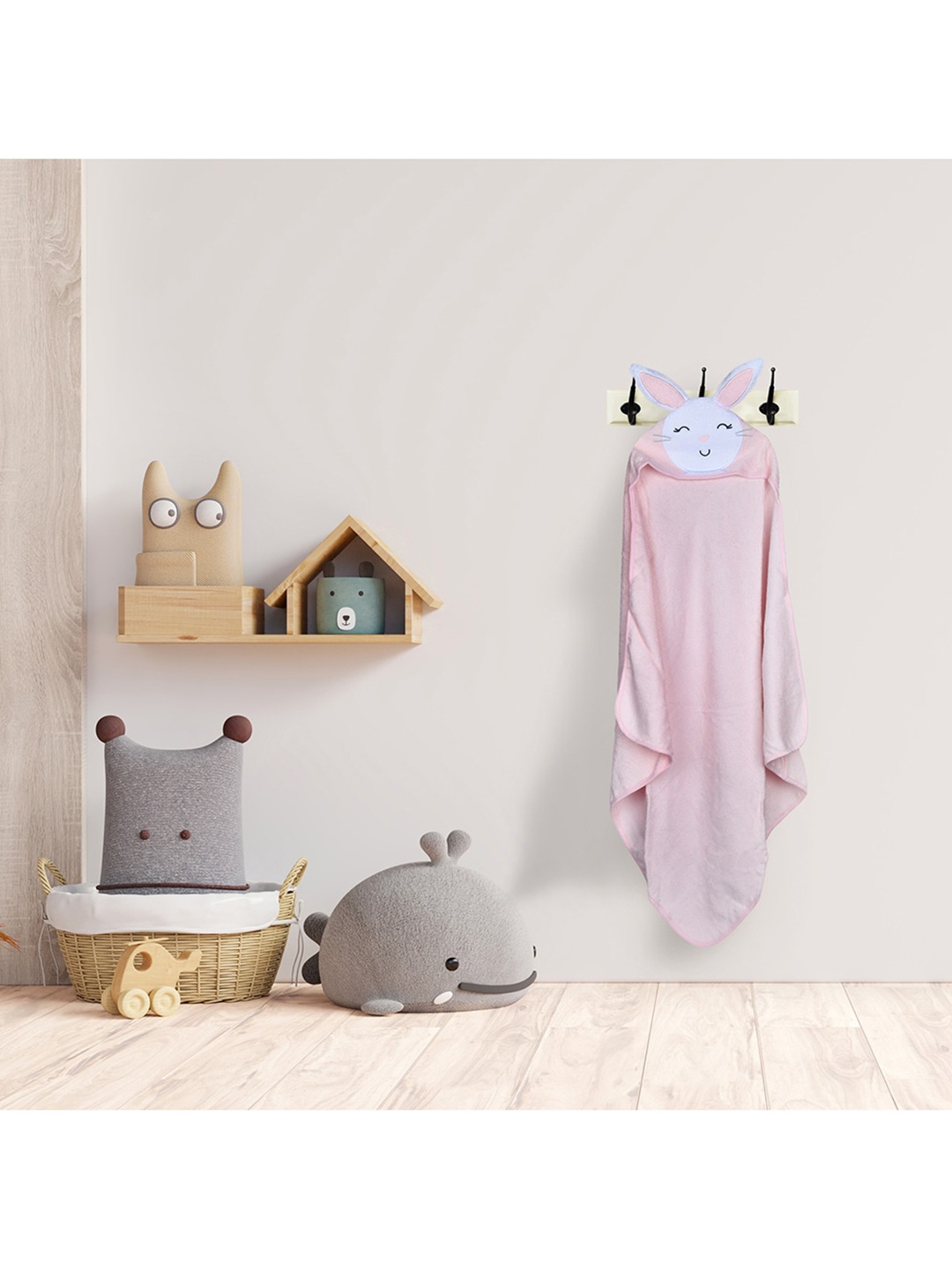 

Baby Moo Infant Kids Pink Solid Cotton 210 GSM Hooded Bath Towel