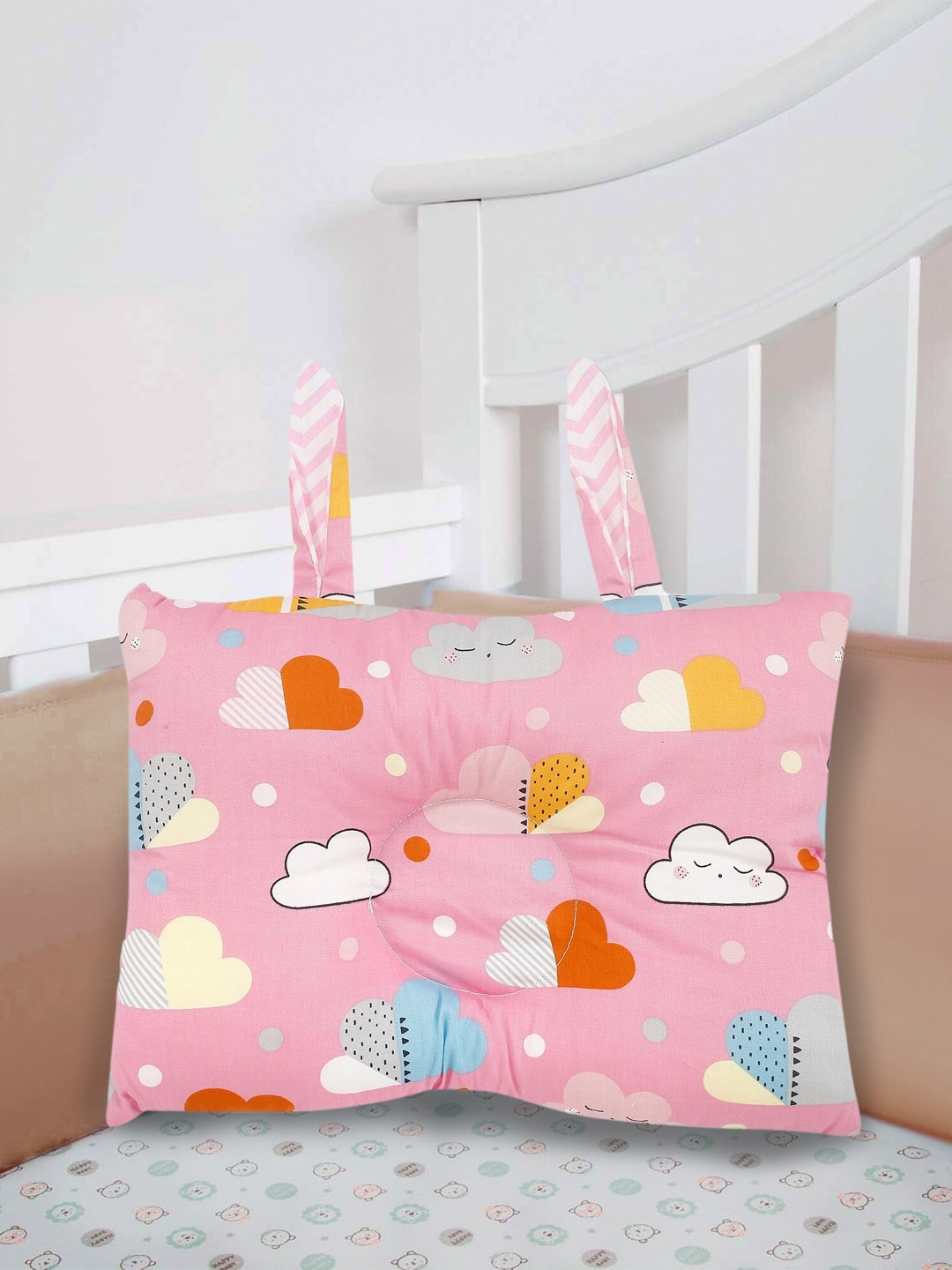 

Baby Moo Pink Cloud Printed Double Sided Baby Pillow