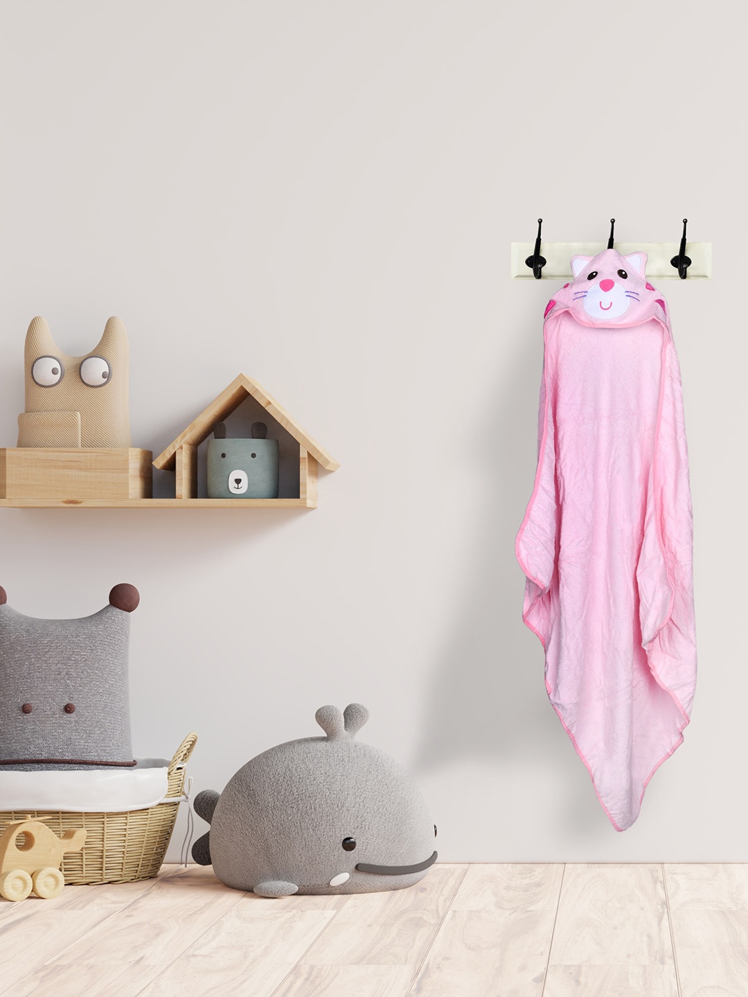

Baby Moo Infant Kids Pink Kitty Hooded 210 GSM Bath Towel
