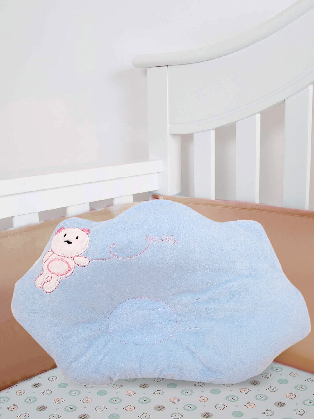 

Baby Moo Bear Blue Applique Baby Pillow