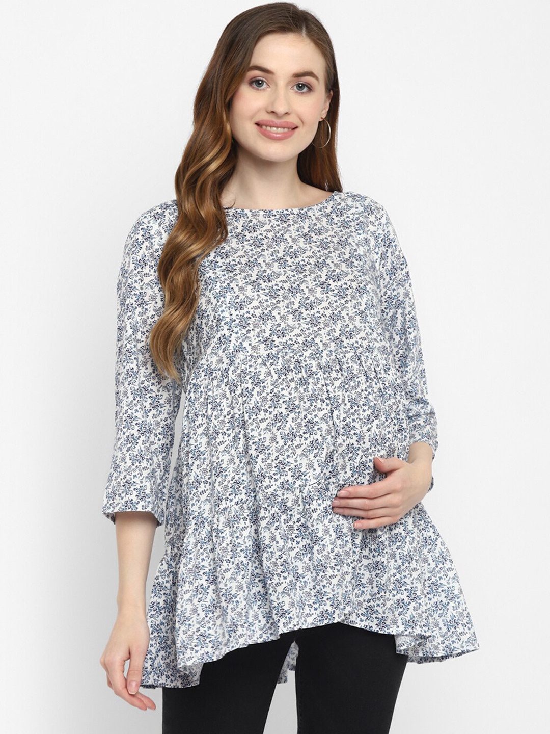 

Momsoon Maternity White Floral Print Longline Top