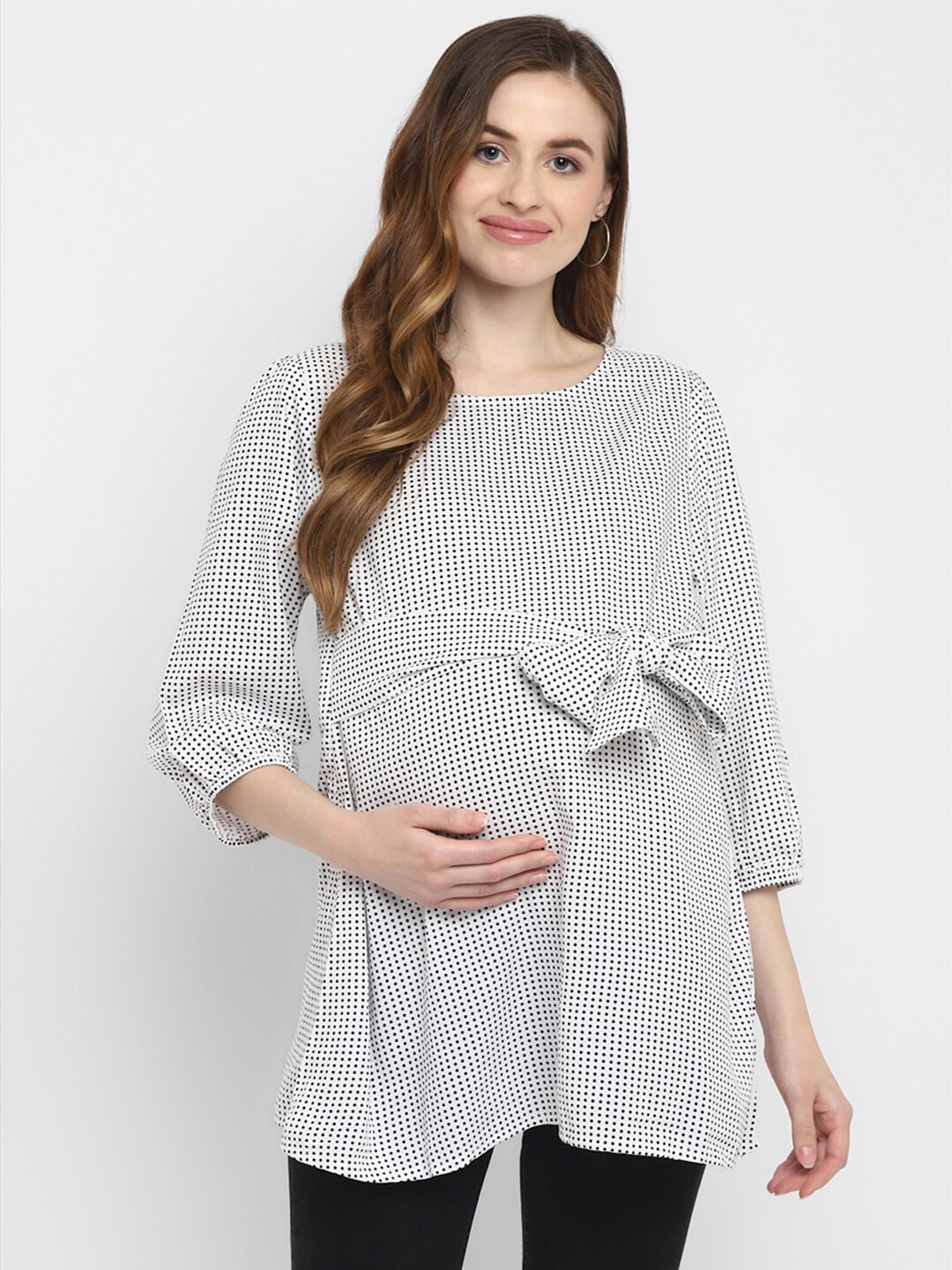 

Momsoon Maternity White & Black Print Longline Top