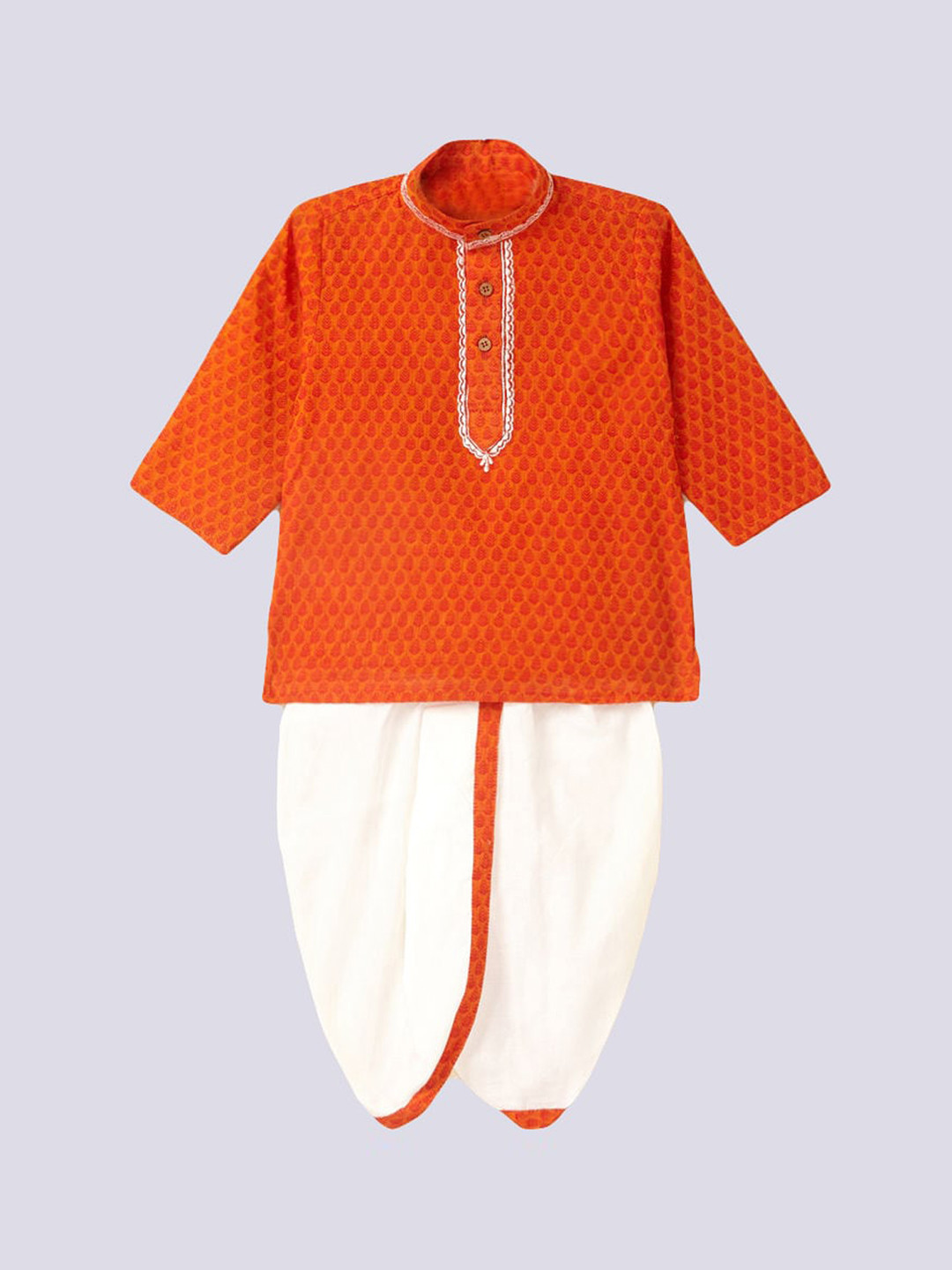 

The Magic Wand Boys Orange Ethnic Motifs Pure Cotton Kurta with Dhoti Pants
