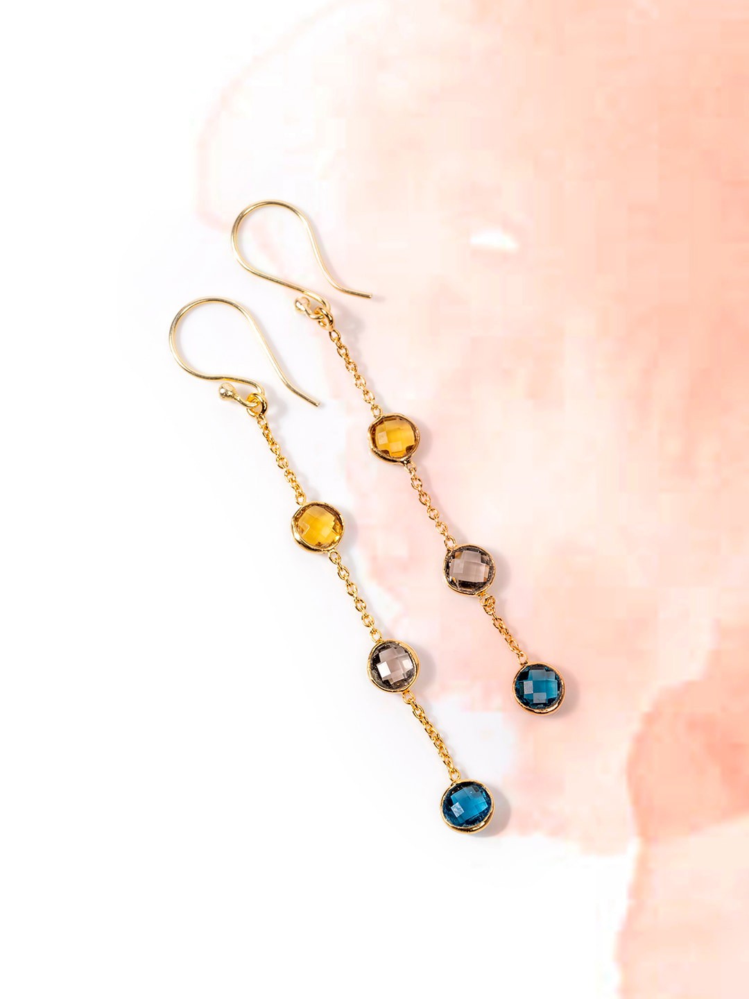 

Mikoto by FableStreet Mustard & Blue Gold-Plated Quartz Circular Drop Earrings