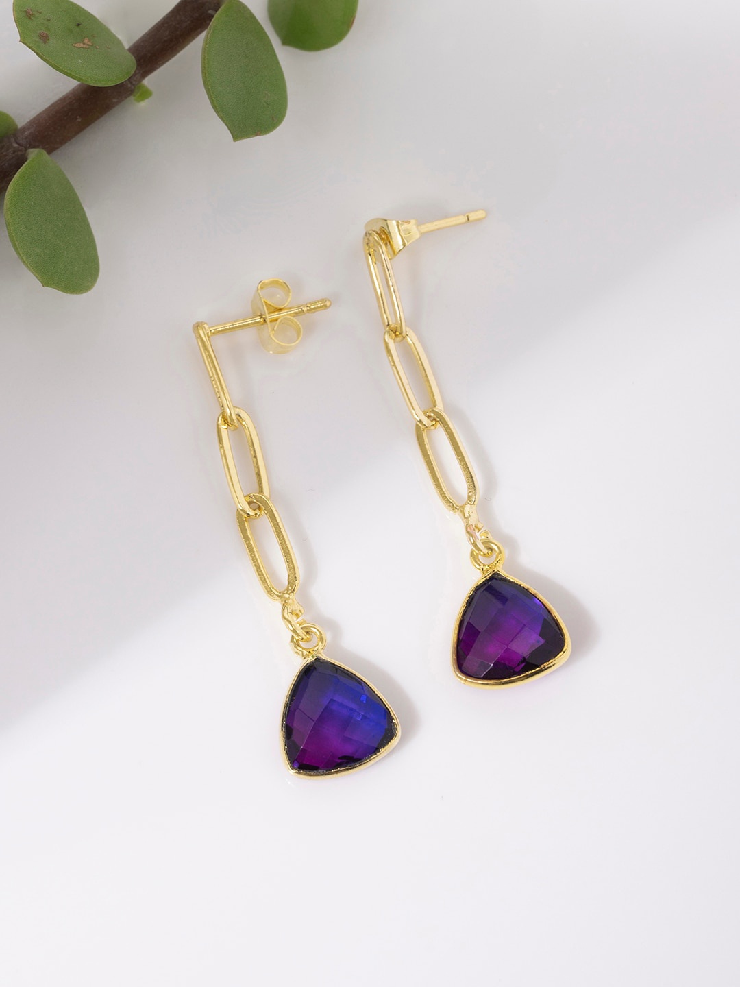 

Mikoto by FableStreet Gold-Plated & Purple Amethyst Link Chain Earrings