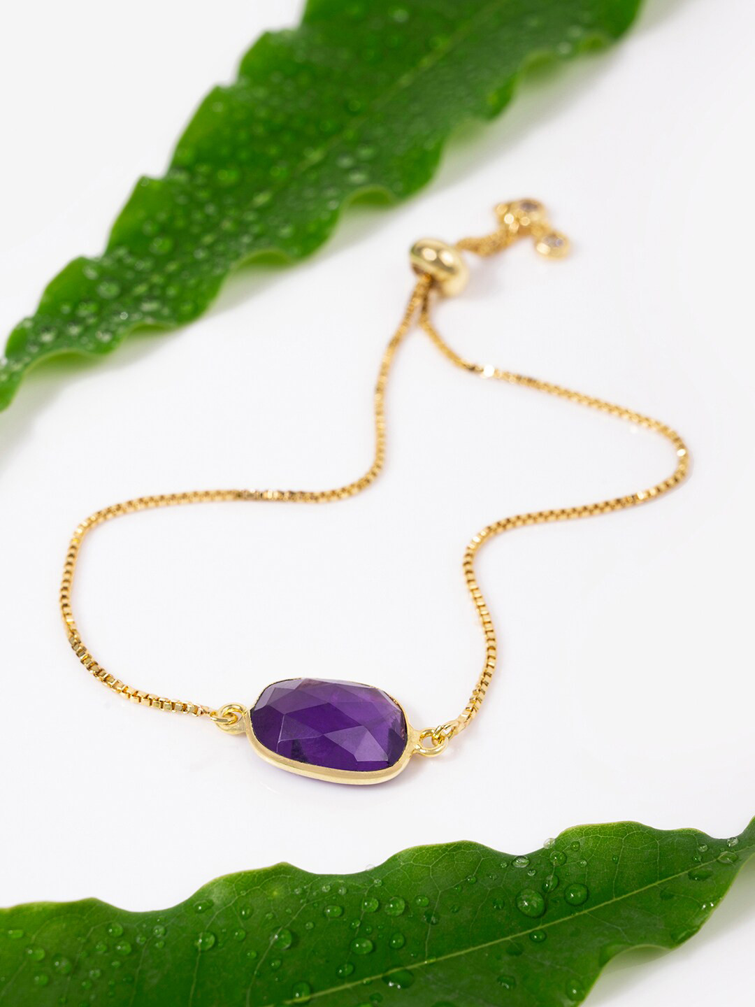 

March by FableStreet Gold-Plated & Purple Amethyst Crystal Chain Bracelet