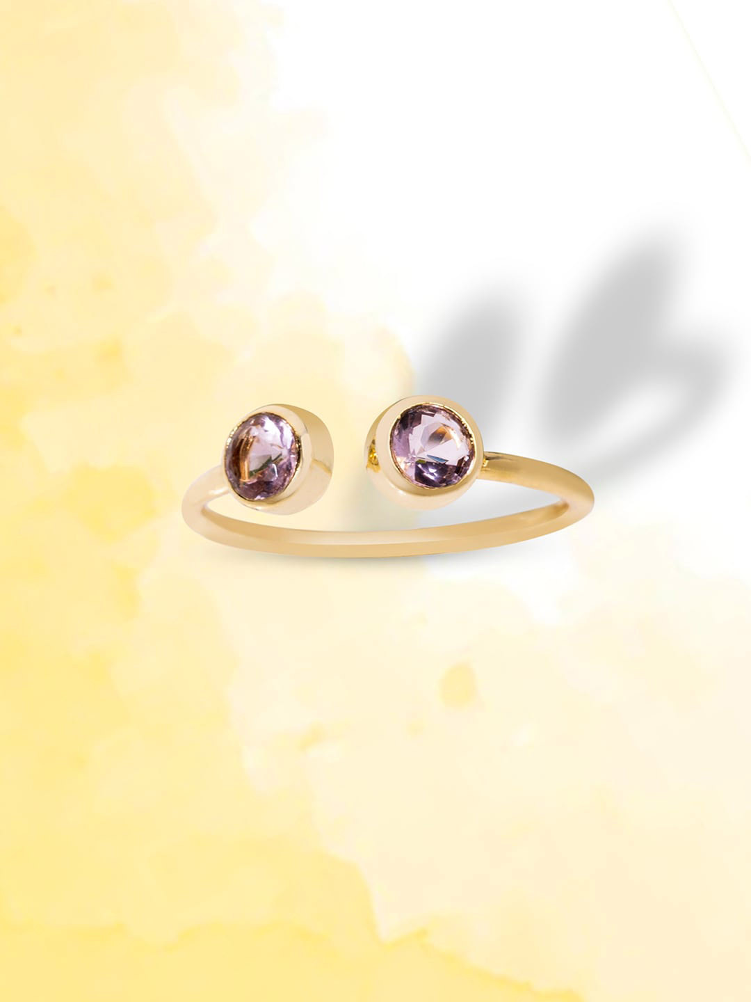 

March by FableStreet Gold-Plated Pink Quartz Studded Finger Ring