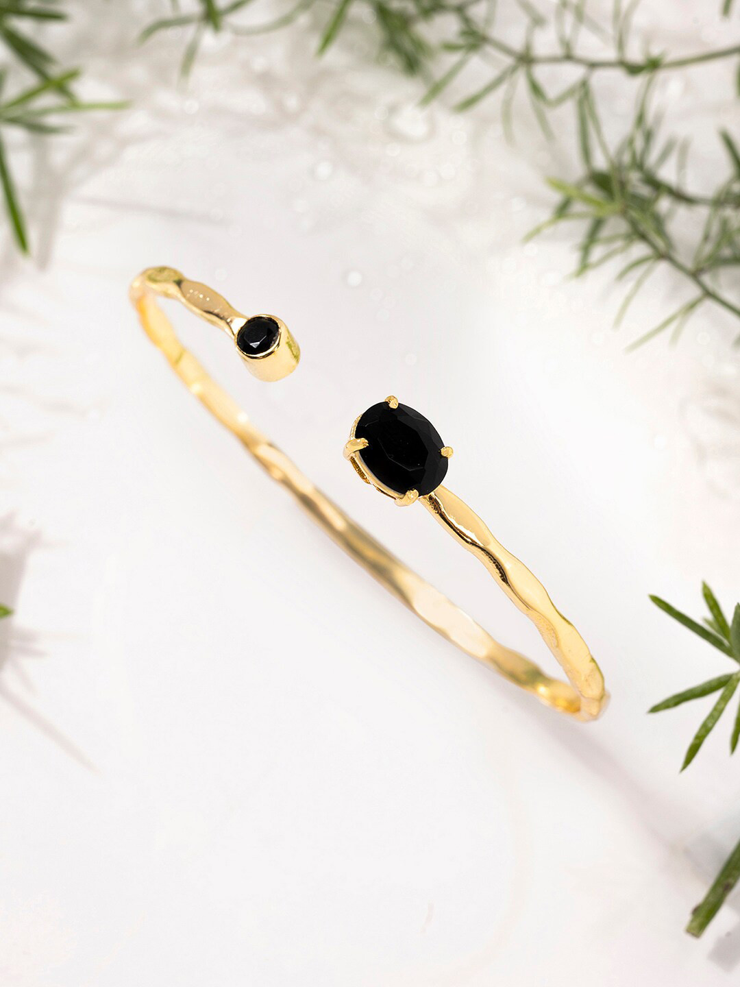 

Mikoto by FableStreet Gold-Plated Black Quartz Handcrafted Cuff Bracelet