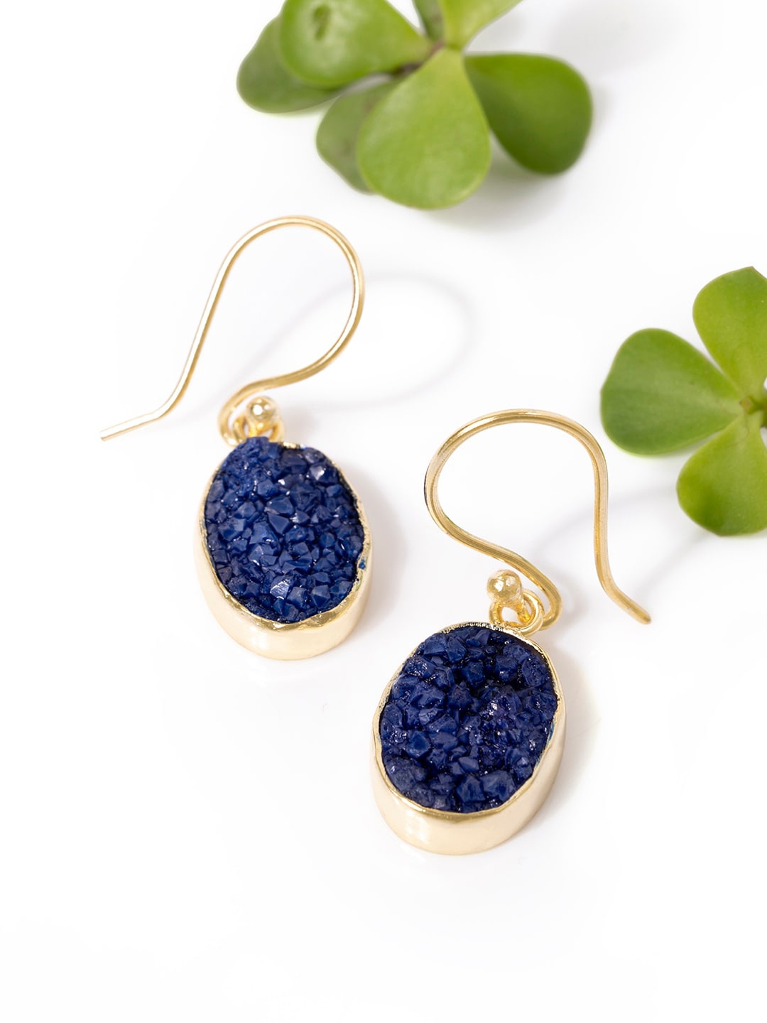 

Mikoto by FableStreet Gold-Plated & Blue Druzy Contemporary Earrings