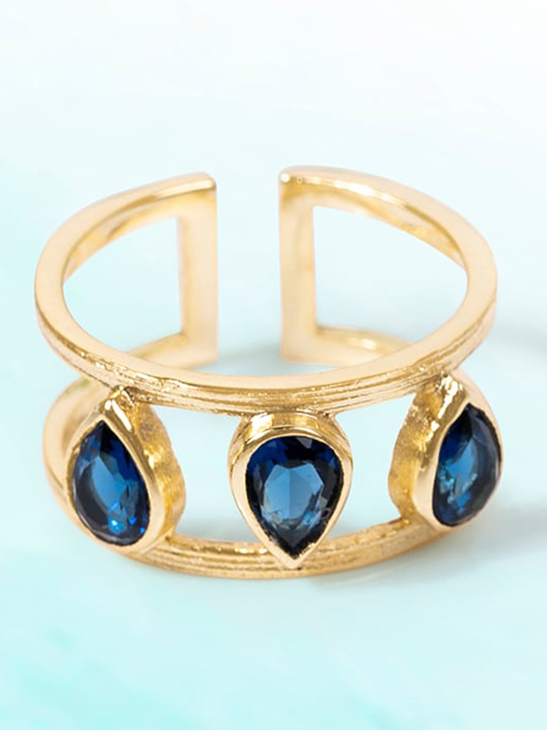 

March by FableStreet Gold-Plated & Blue Lolite Quartz Studded Finger Ring
